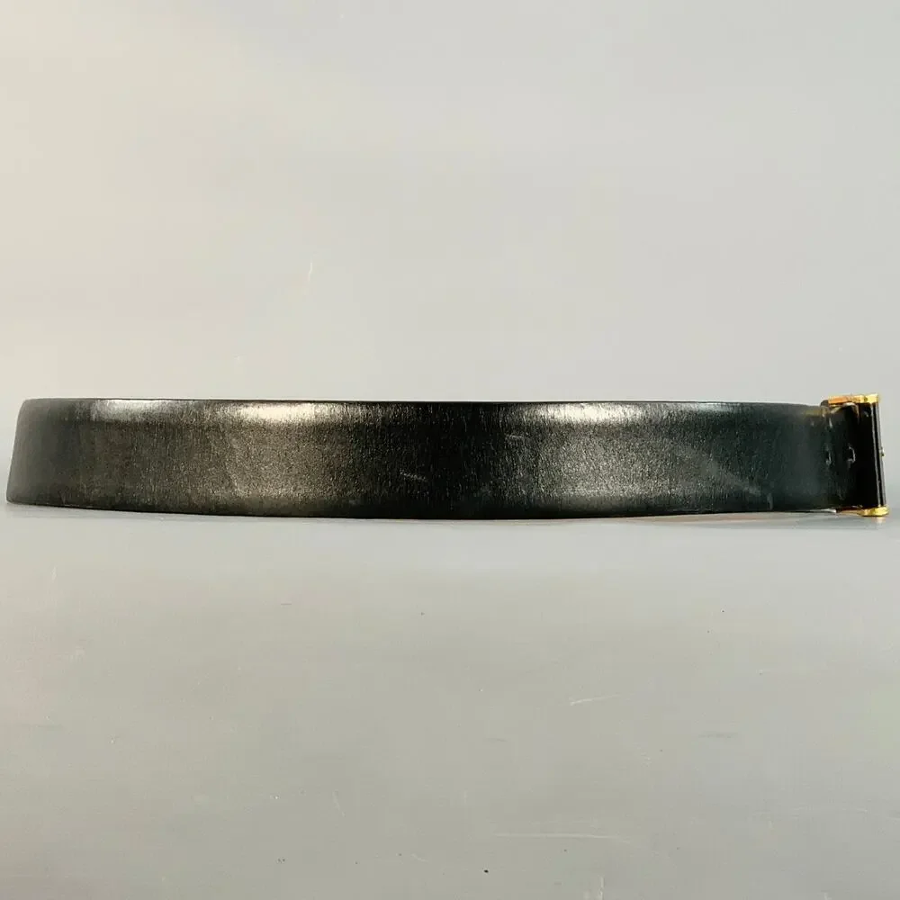ZILLI Size 40 Black Gold Logo Leather Belt